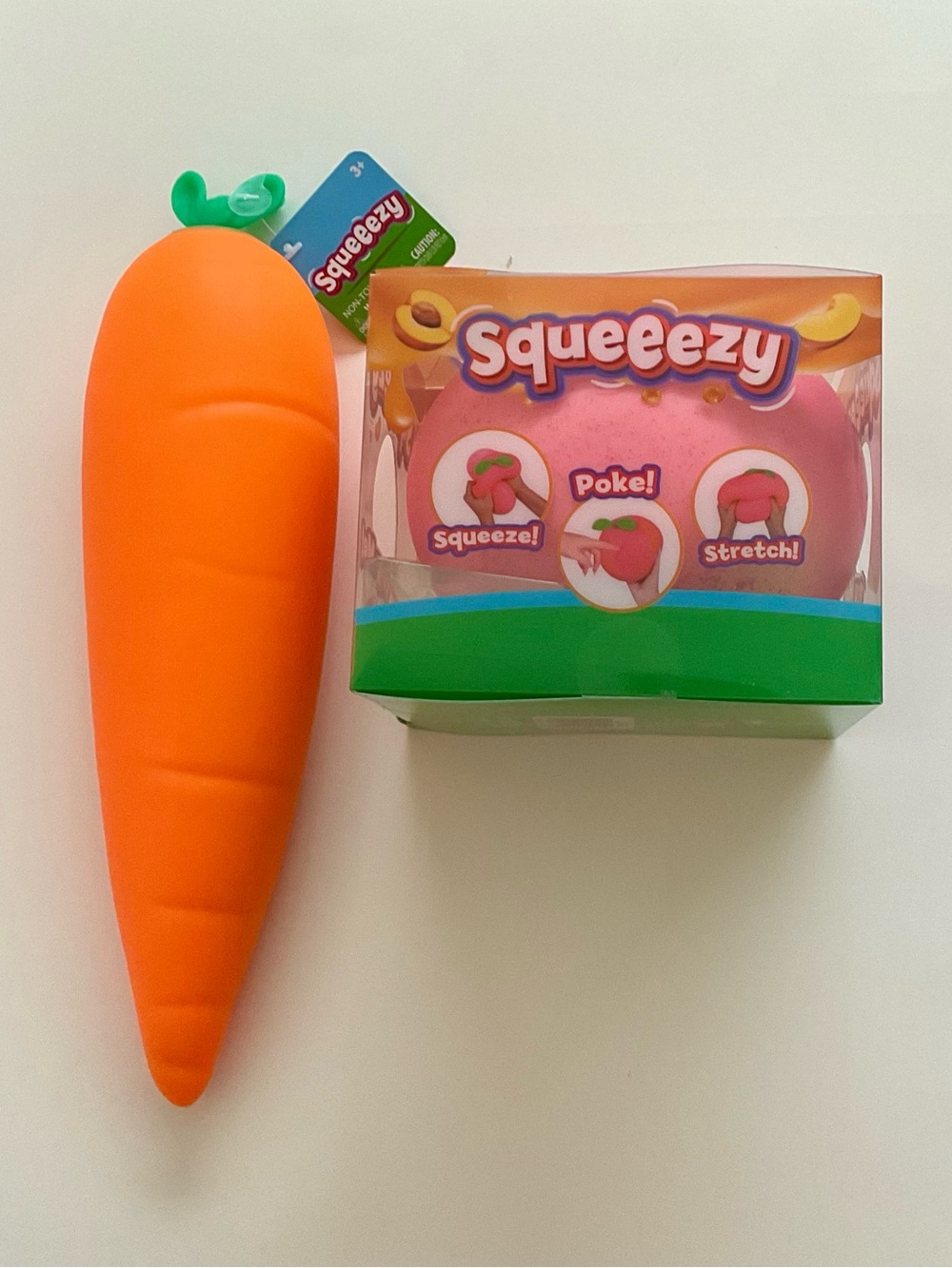 Lot/2 XL Peach Squeezy & XL Carrot Squeezy by Sunny Days Bundle/ 2 Squishies NEW
